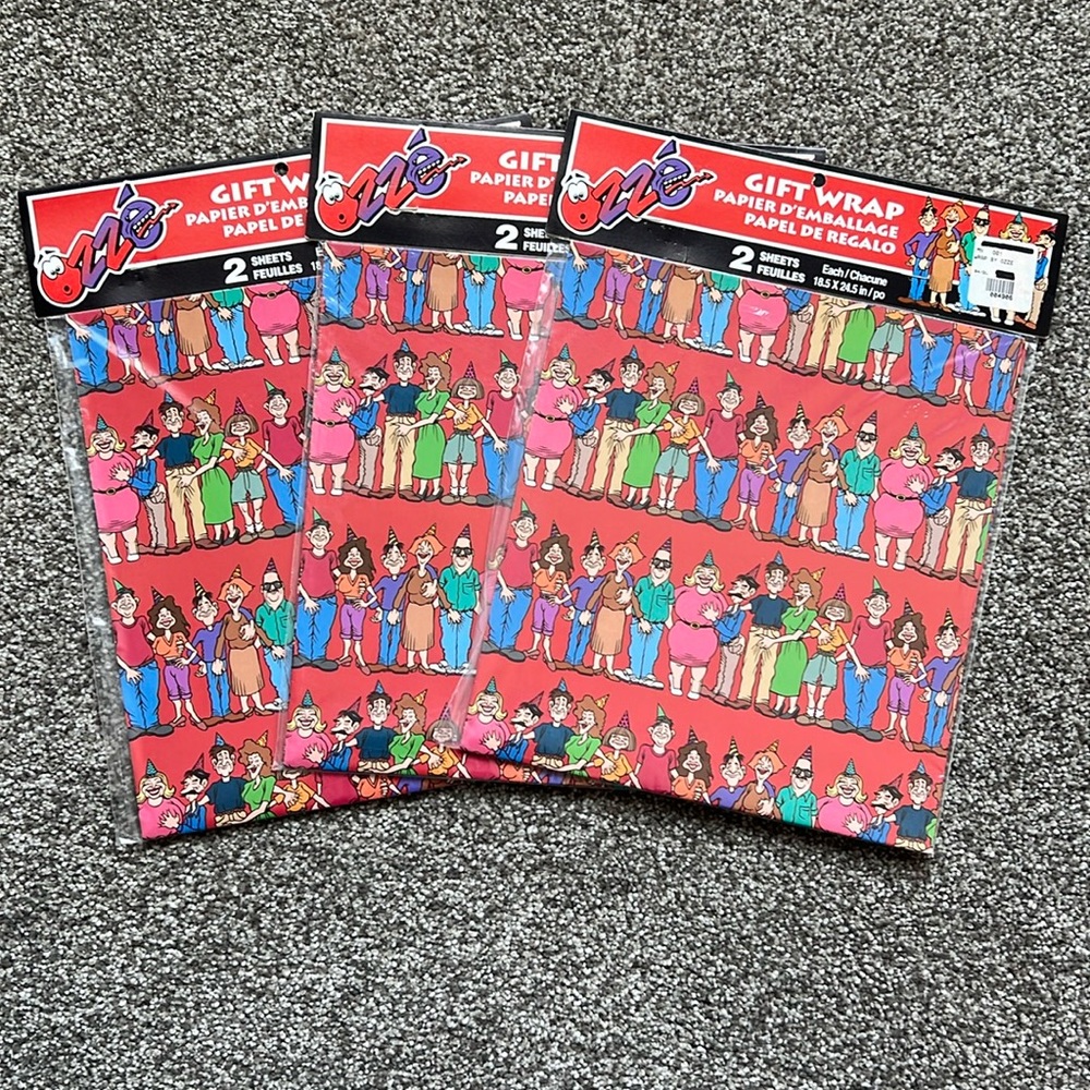 NWT Vintage Gift Wrap Fun Naughty Handsy set of 3 with 2 sheets in each.